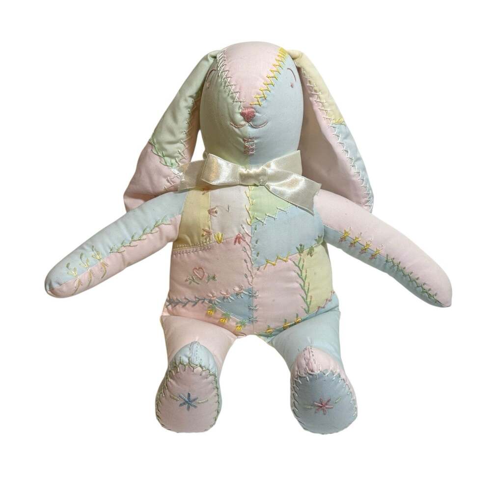 Vintage House Of Hatten Embroidered Patchwork Stuffed Bunny 16" Easter Nursery